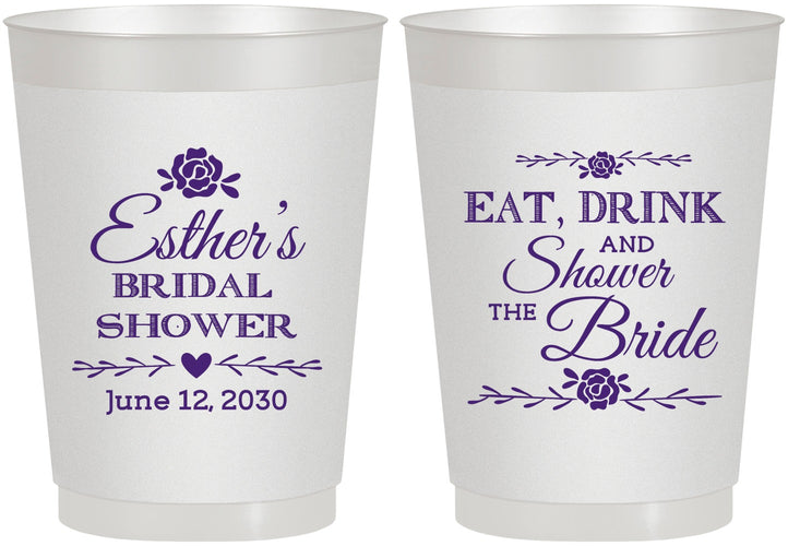 Personalized Bridal Shower 10 oz Frosted Cups - Eat Drink Shower Bride | 100002
