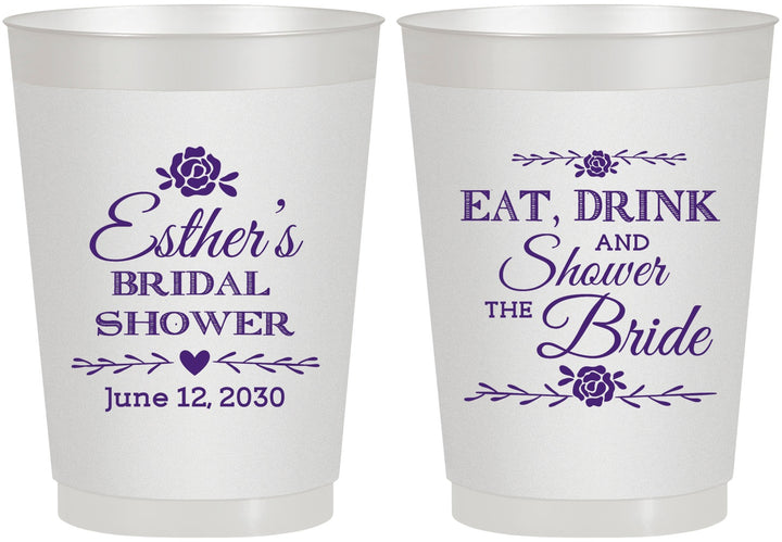Personalized Bridal Shower 10 oz Frosted Cups - Eat Drink Shower Bride | 100002