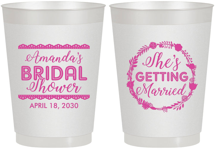 Personalized Bridal Shower 10 oz Frosted Cups - She's Getting Married | 100003