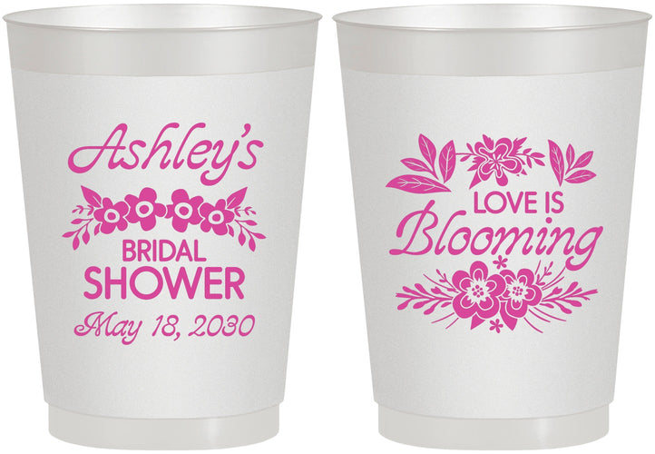 Personalized Bridal Shower 10 oz Frosted Cups - Love Is Blooming | 100007