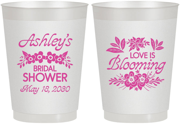 Personalized Bridal Shower 10 oz Frosted Cups - Love Is Blooming | 100007