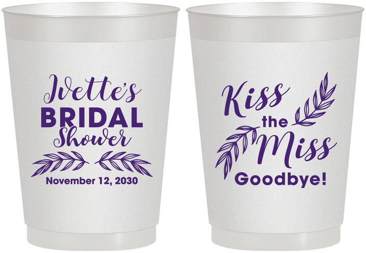 Personalized Bridal Shower 10 oz Frosted Cups - Kiss The Miss Goodbye | 100010