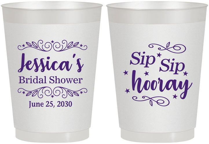 Personalized Bridal Shower 10 oz Frosted Cups - Sip Sip Hooray | 100016