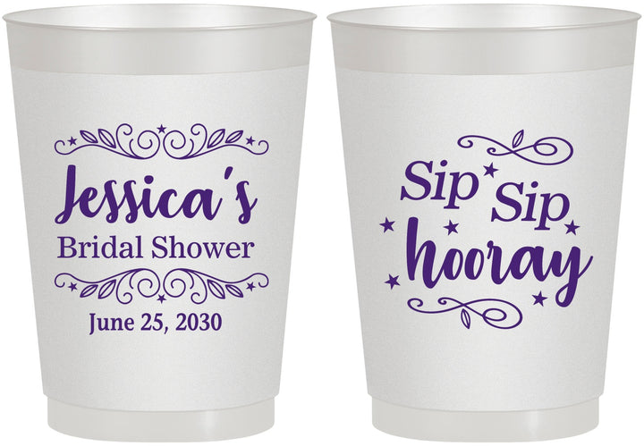 Personalized Bridal Shower 10 oz Frosted Cups - Sip Sip Hooray | 100016