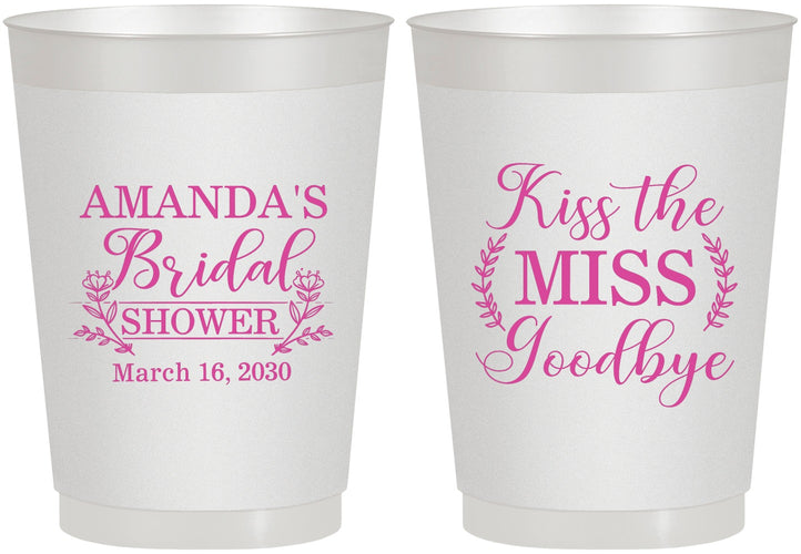 Personalized Bridal Shower 10 oz Frosted Cups - Kiss The Miss Goodbye | 100017