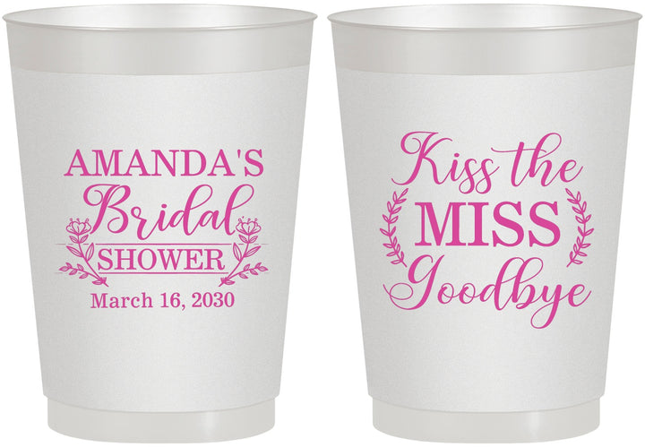 Personalized Bridal Shower 10 oz Frosted Cups - Kiss The Miss Goodbye | 100017