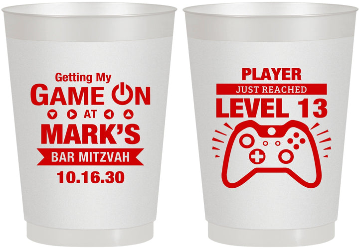Personalized Bar Mitzvah 10 oz Frosted Cups - 13th Birthday Video Game | 110013