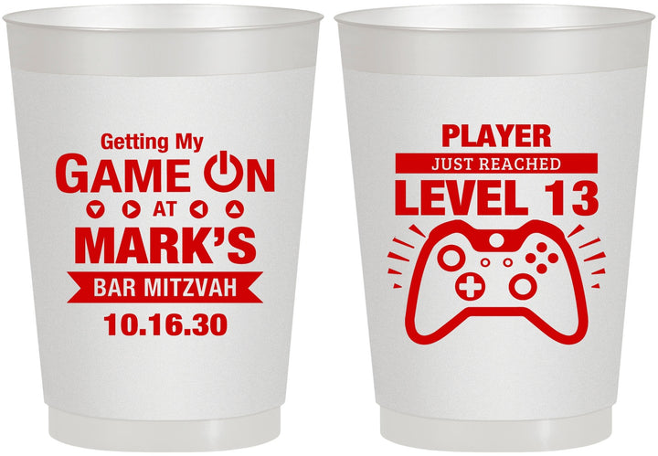 Personalized Bar Mitzvah 10 oz Frosted Cups - 13th Birthday Video Game | 110013