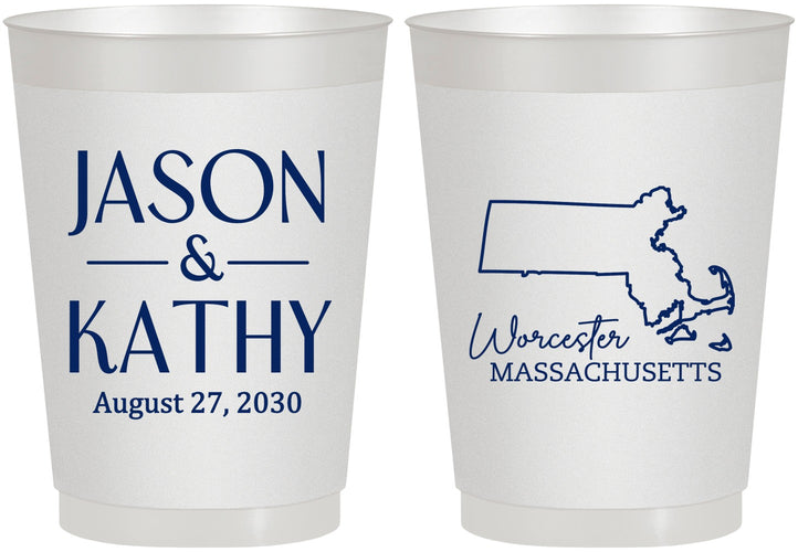 Personalized Wedding 10 oz Frosted Cups - Massachusetts | 120