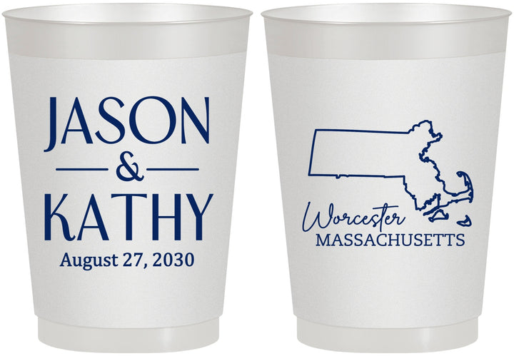 Personalized Wedding 10 oz Frosted Cups - Massachusetts | 120