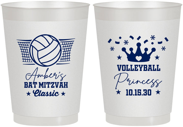 Personalized Bat Mitzvah 10 oz Frosted Cups - 12th Birthday Volleyball | 120015