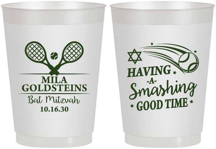 Personalized Bat Mitzvah 10 oz Frosted Cups - 12th Birthday Tennis | 120018