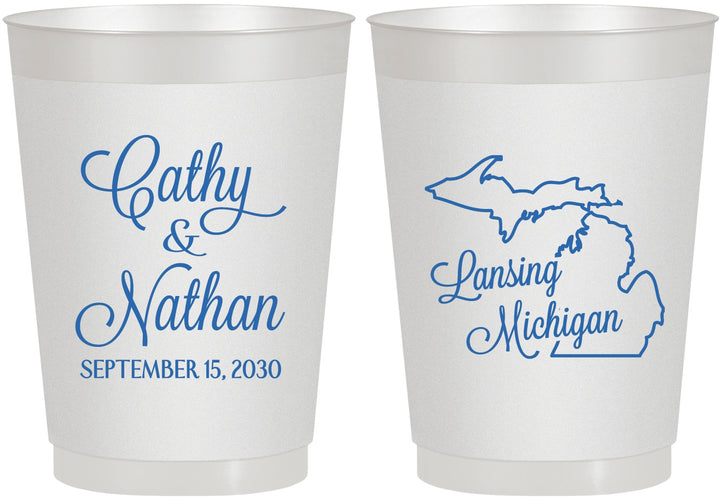 Personalized Wedding 10 oz Frosted Cups - Michigan | 121