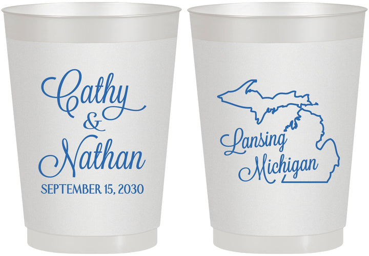 Personalized Wedding 10 oz Frosted Cups - Michigan | 121
