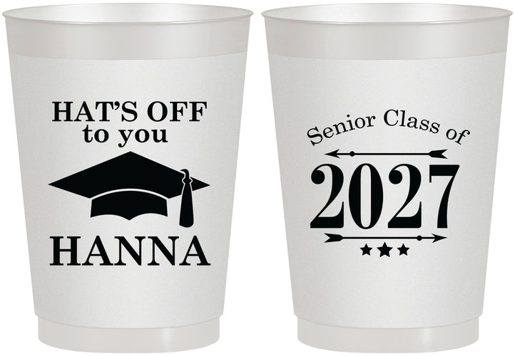 Personalized Graduation 10 oz Frosted Cups - Class Of 2027 Hats Off | 130049