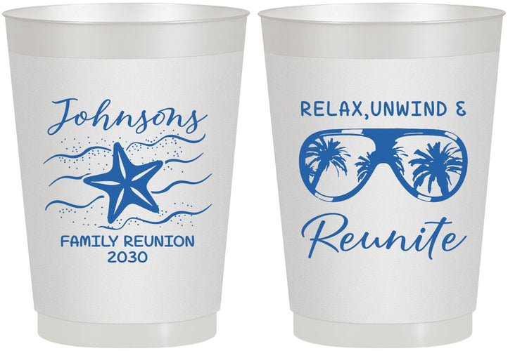 Personalized Family Reunion 10 oz Frosted Cups - Relax Unwind Reunite | 160019