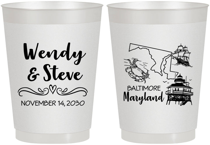 Personalized Wedding 10 oz Frosted Cups - Maryland | 169
