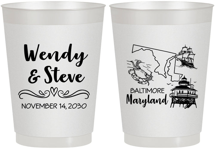 Personalized Wedding 10 oz Frosted Cups - Maryland | 169