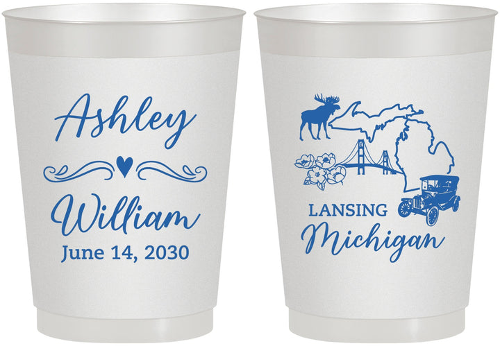Personalized Wedding 10 oz Frosted Cups - Michigan | 171