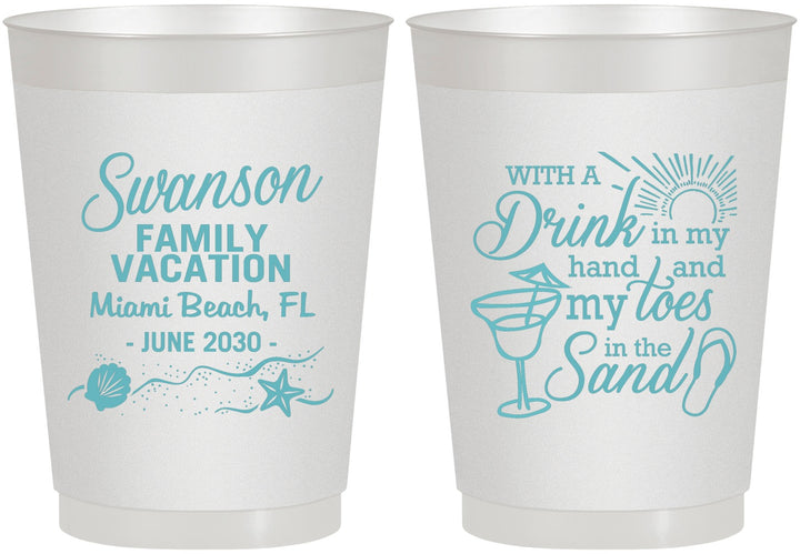 Personalized Family Vacation 10 oz Frosted Cups - Beach Toes In The Sand | 180000