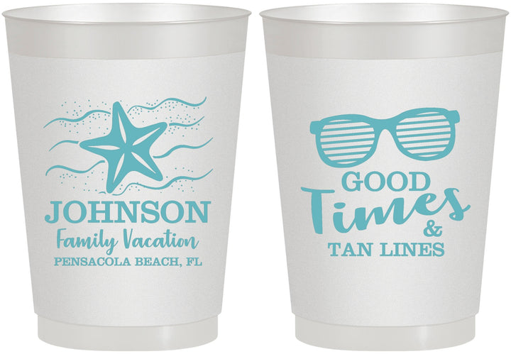 Personalized Family Vacation 10 oz Frosted Cups - Good Times Tan Lines | 180003