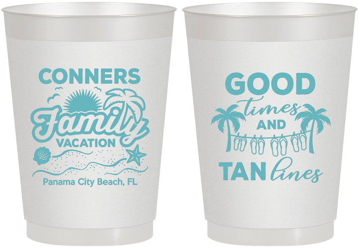 Personalized Family Vacation 10 oz Frosted Cups - Good Times Tan Lines | 180005