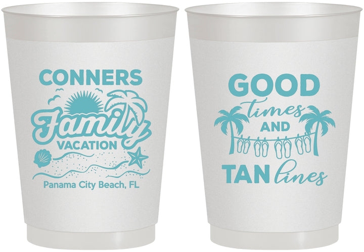 Personalized Family Vacation 10 oz Frosted Cups - Good Times Tan Lines | 180005