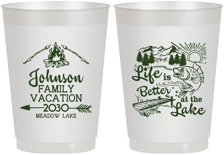 Personalized Family Vacation 10 oz Frosted Cups - Lake Camping | 180011