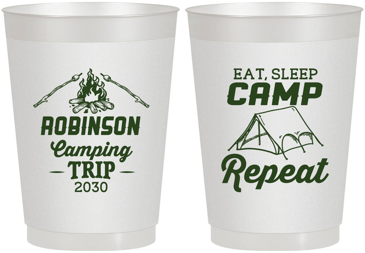 Personalized Family Vacation 10 oz Frosted Cups - Eat Sleep Camp Repeat | 180014