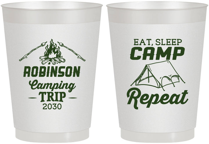 Personalized Family Vacation 10 oz Frosted Cups - Eat Sleep Camp Repeat | 180014