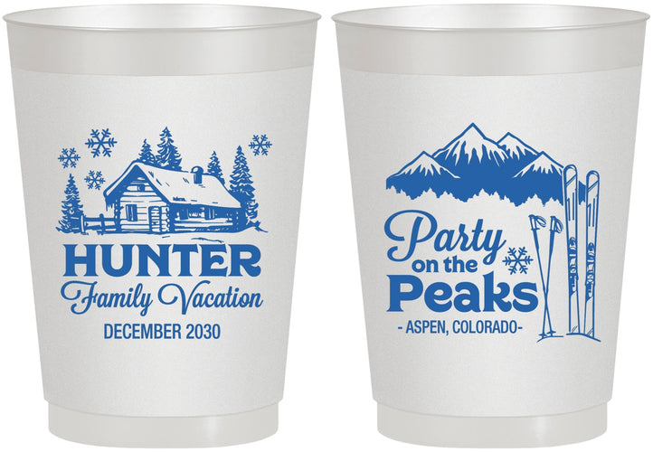 Personalized Family Vacation 10 oz Frosted Cups - Ski Trip Peaks | 180020