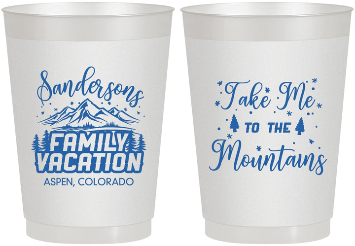 Personalized Family Vacation 10 oz Frosted Cups - Ski Trip Peaks | 180023