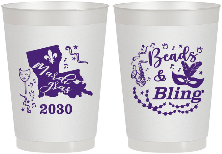 Personalized Mardi Gras 10 oz Frosted Cups - Beads And Bling | 190002