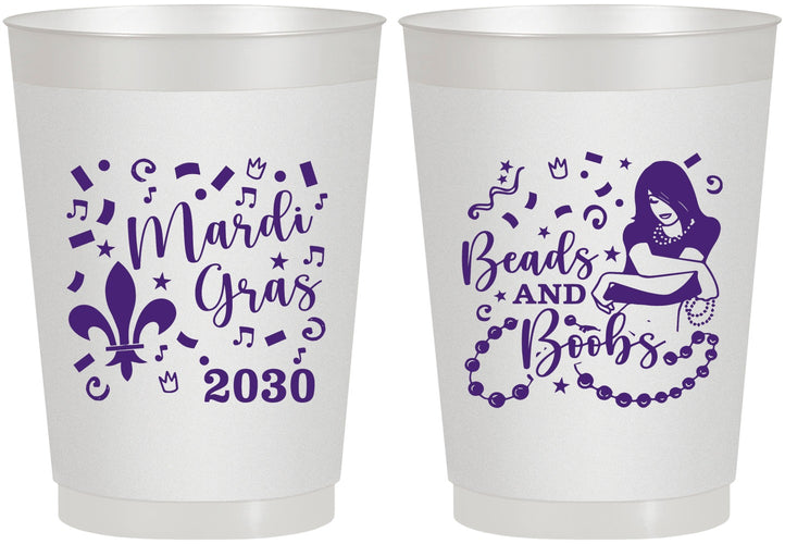 Personalized Mardi Gras 10 oz Frosted Cups - Beads And Boobs | 190005