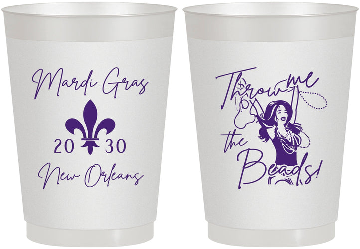 Personalized Mardi Gras 10 oz Frosted Cups - Throw Me The Beads | 190008