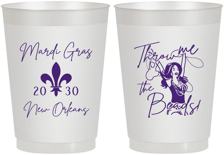 Personalized Mardi Gras 10 oz Frosted Cups - Throw Me The Beads | 190008