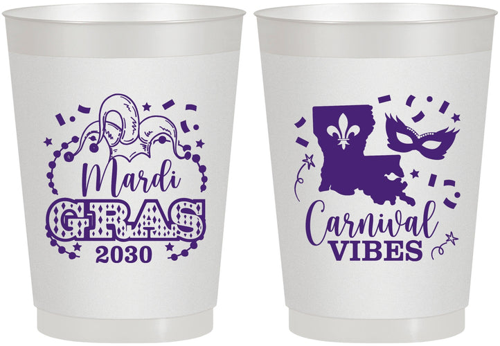 Personalized Mardi Gras 10 oz Frosted Cups - Fleur De Lis Carnaval | 190012