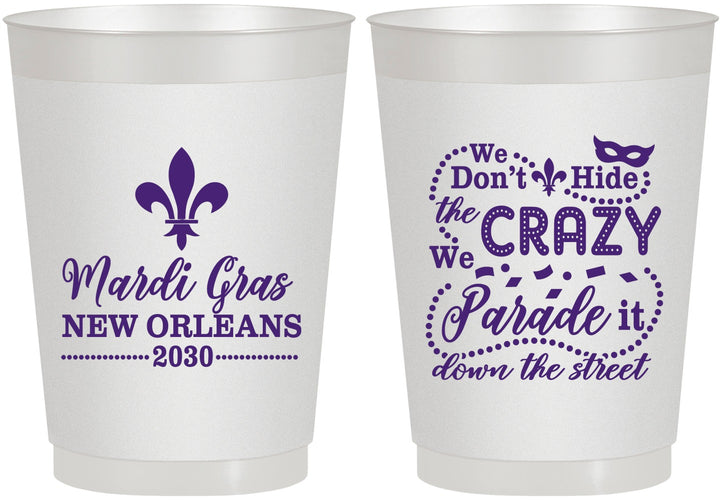 Personalized Mardi Gras 10 oz Frosted Cups - Fleur De Lis | 190013
