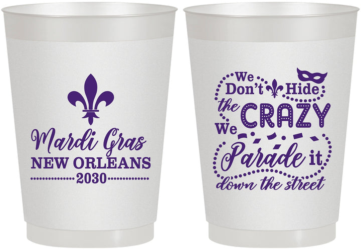 Personalized Mardi Gras 10 oz Frosted Cups - Fleur De Lis | 190013