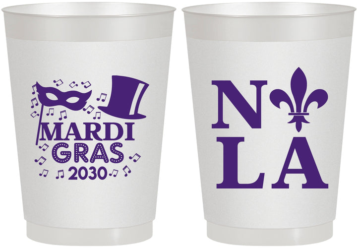 Personalized Mardi Gras 10 oz Frosted Cups - Nola Fleur De Lis | 190014