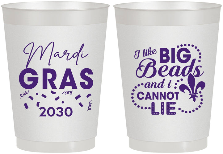 Personalized Mardi Gras 10 oz Frosted Cups - Big Bead Fleur De Lis | 190018