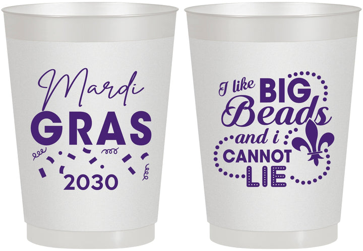 Personalized Mardi Gras 10 oz Frosted Cups - Big Bead Fleur De Lis | 190018