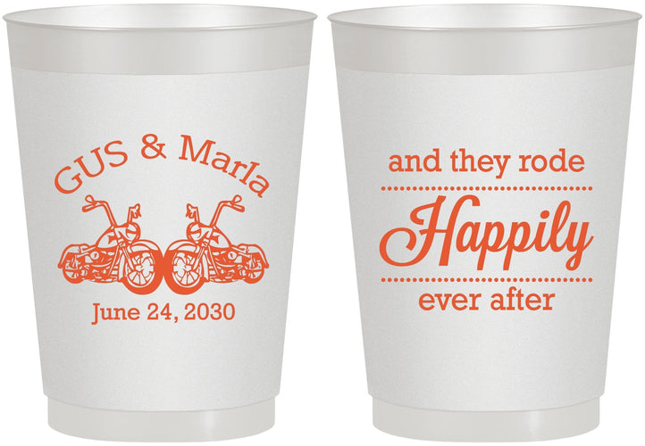 Personalized Wedding 10 oz Frosted Cups - Happily Ever After Motorcycle | 200
