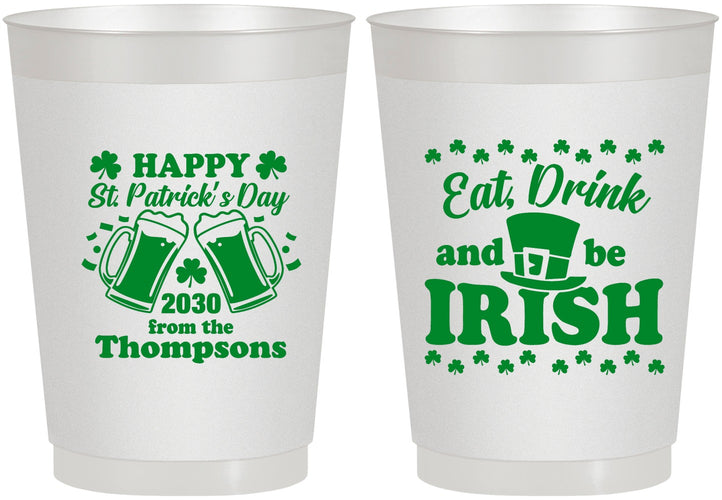 Personalized St Patricks Day 10 oz Frosted Cups - Eat Drink Be Irish | 200002