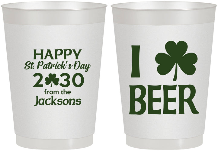 Personalized St Patricks Day 10 oz Frosted Cups - Clover Irish | 200003