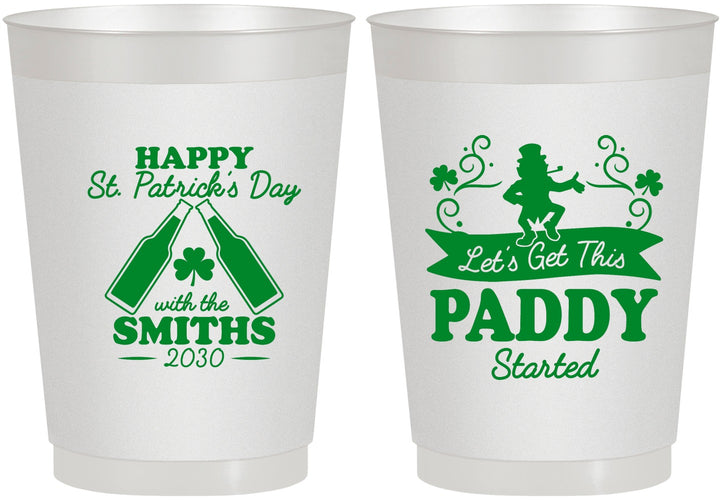 Personalized St Patricks Day 10 oz Frosted Cups - Lets Get The Paddy Started | 200014