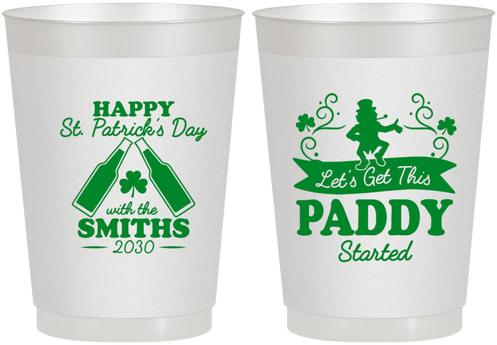 Personalized St Patricks Day 10 oz Frosted Cups - Lets Get The Paddy Started | 200014