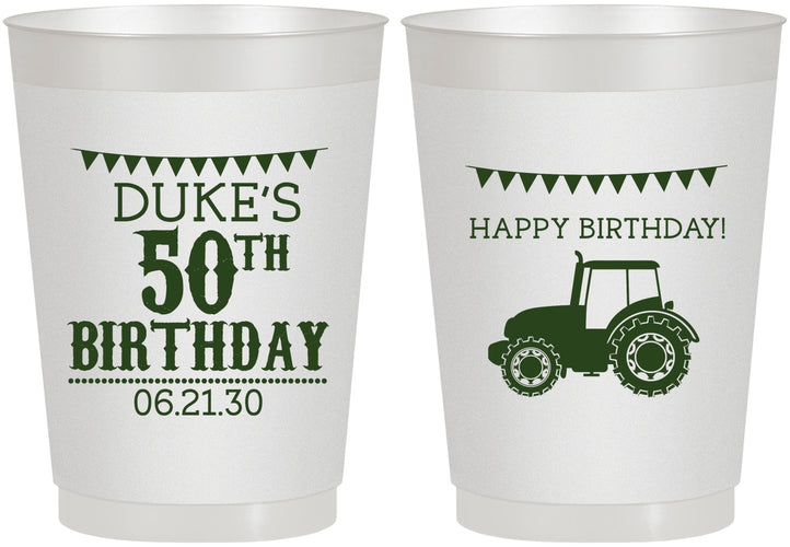 Personalized Birthday 10 oz Frosted Cups - 50th Tractor | 20005