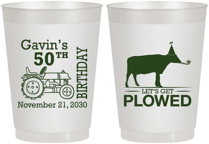 Personalized Birthday 10 oz Frosted Cups - 50th Lets Get Plowed | 20037