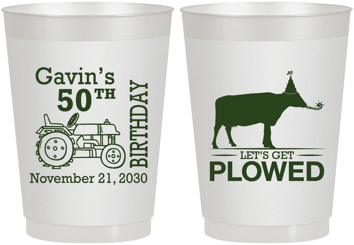 Personalized Birthday 10 oz Frosted Cups - 50th Lets Get Plowed | 20037